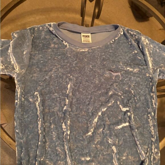 PINK Victoria's Secret Light Blue Velvet Top - Picture 1 of 3